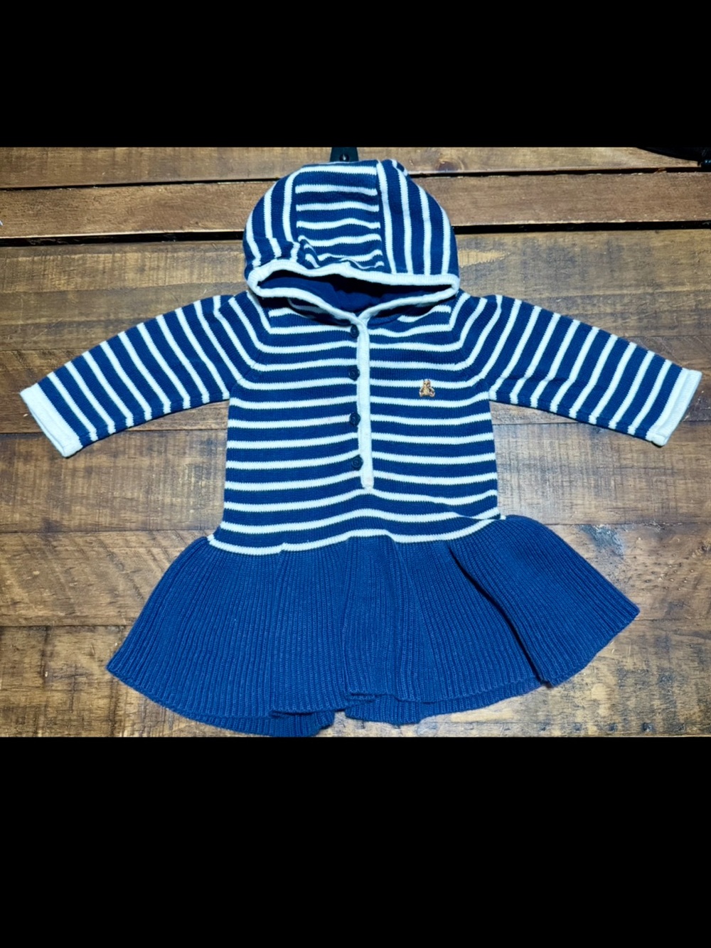 GAP Navy & White Striped Hooded Knit Dress with Flared Skirt